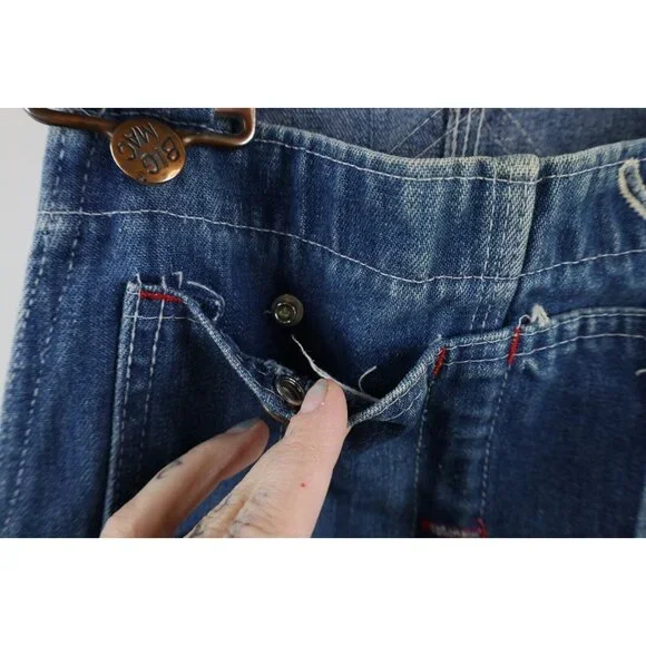 Vintage 60s 70s Big Mac Mens 30x32 Distressed Square Bak Denim Overalls Bibs USA